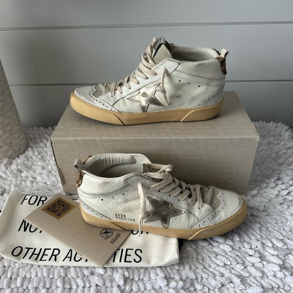 Golden Goose Mid Star Off White Sneakers Leopard Fur Heel